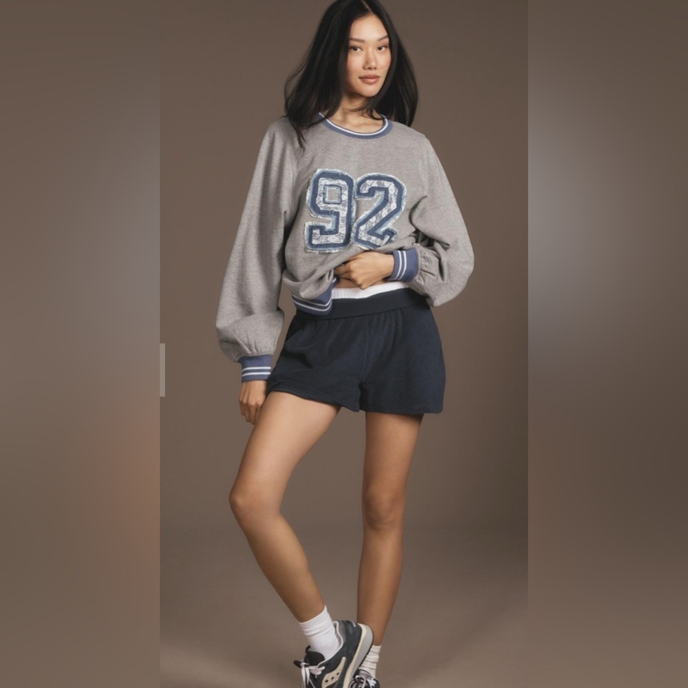 Anthropologie Gray Sweatshirt with Blue Accents